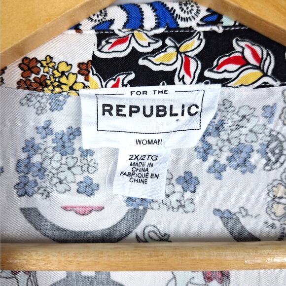 For The Republic Top Womens 2X Boho Patchwork Floral Festival Hippie Maximalist - Picture 2 of 6